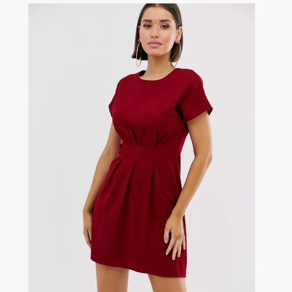ASOS DESIGN Cinched Waist Mini Dress (Size 4)